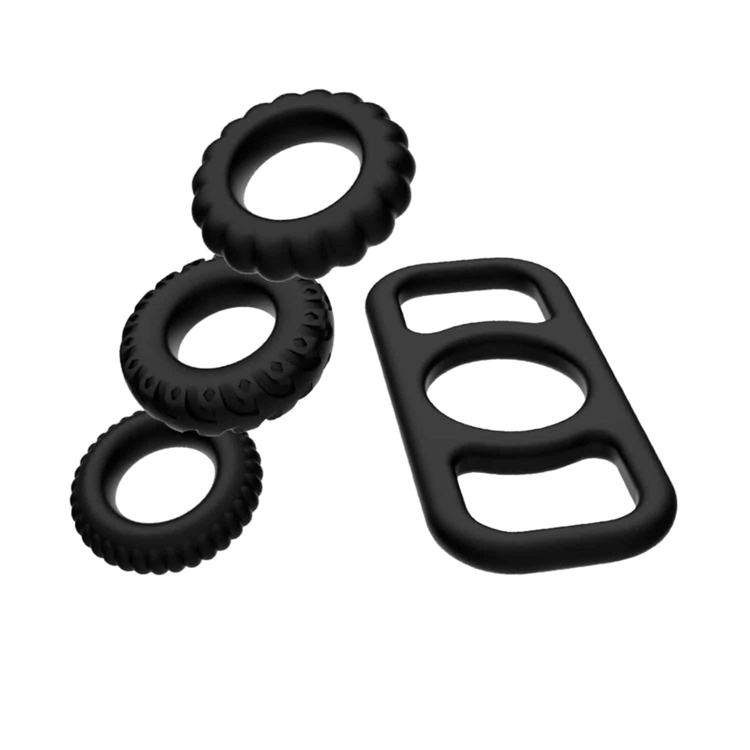 Penisring set i silikon 4 delar - Svart